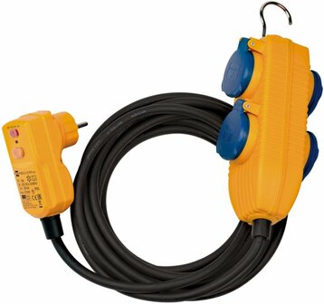Adapterkabel FI IP54 met contactdozenblok 5m zwart H07RN-F 3G1,5