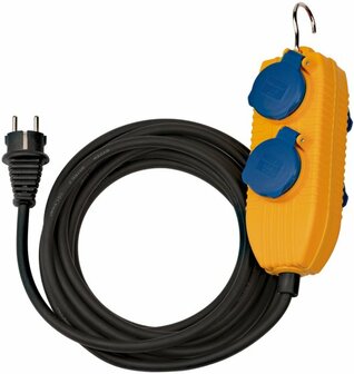 Bouwplaatsen-kabel IP54 met contactdozenblok 5m zwart H07RN-F 3G1,5