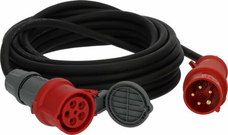 verlengkabel IP44 met faseomvormer 10m zwart H07RN-F 5G2,5 CEE 400V 16A