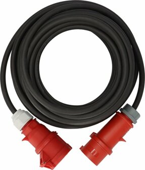 verlengkabel IP44 met faseomvormer 25m zwart H07RN-F 5G4,0 CEE 400V 32A