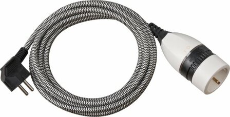 Kwalitatief hoogwaardige verlengkabel&nbsp;met draaischakelaar en textielmantel&nbsp;3m H05VV-F 3G1,5 zwart wit