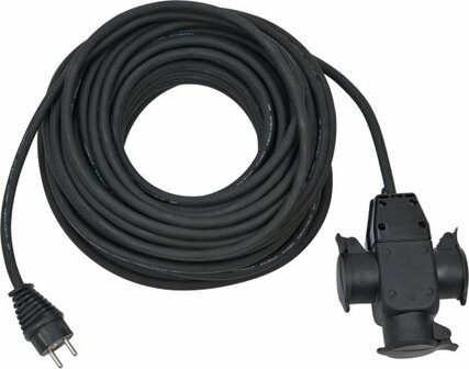 Bouwplaatsverlengkabel 25m H07RN-F3G1,5 zwart met 3-weg rubberen koppeling IP44
