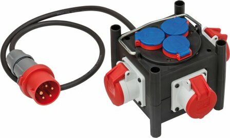 Compacte rubberen stroomverdeler BSV 3 LS E 16 2 IP44 1m H07RN-F 5G1,5 3xCEE400V + 3x230V