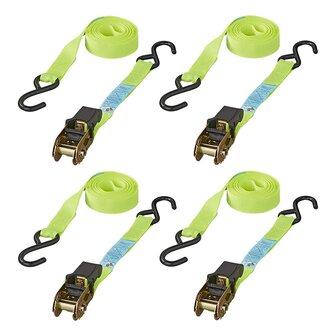 Spanband met ratel + 2 haken 5 meter - set van 4 stuks