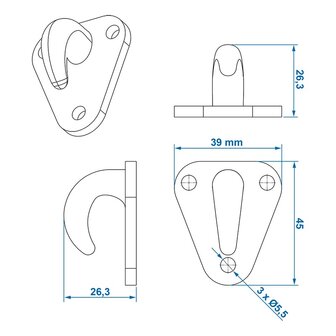 Touwhaak kunststof 45x39mm&nbsp;x10&nbsp;stuks