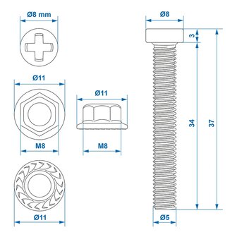 Schroevenset M8 6-delig voor stekkerdoos x5 stuks