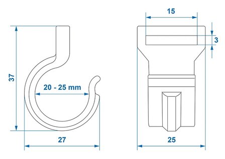 Tentclip voor tentstok 20-25mm met sleuf zwart x10 stuks