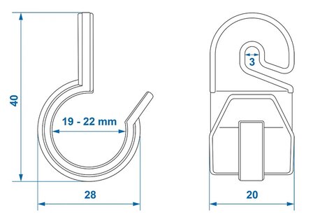 Tentclip voor tentstok 19-22mm met haak x10 stuks
