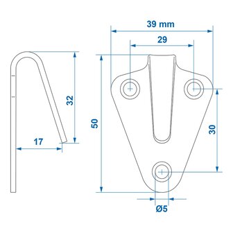 Touwhaak metaal 40x45mm gebogen x5 stuks