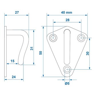Touwhaak metaal 40x45mm gelast x10 stuks