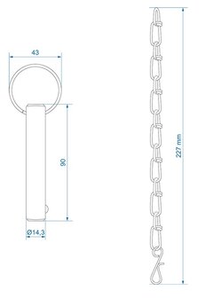 Grendelpen met ketting diameter 14,3mm