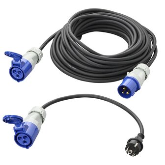 CEE set met verlengkabel 20M 3x1,5mm en verloopkabel 40cm van Schuko stekker naar CEE in opbergtas