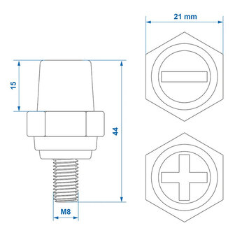 Accupolen set (+) en (-) zink schroefbaar M8