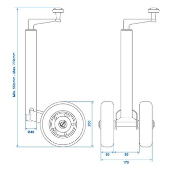 Dubbel neuswiel 48 mm met massief natuurrubberen banden 200 x 50 mm