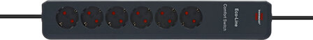 Comfort Switch Stekkerdoos 6 voudig anthraciet 2m H05VV-F 3G1,5