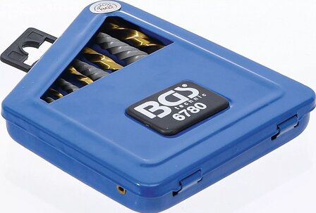 Schroevenuitdraai- en linkssnijdende borenset HSS titaniumnitraat-behandeling 2 - 7,5 mm 10-dlg