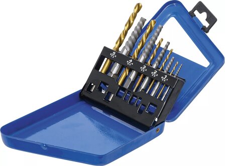 Schroevenuitdraai- en linkssnijdende borenset HSS titaniumnitraat-behandeling 2 - 7,5 mm 10-dlg