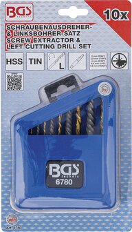 Schroevenuitdraai- en linkssnijdende borenset HSS titaniumnitraat-behandeling 2 - 7,5 mm 10-dlg