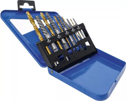 Schroevenuitdraai- en linkssnijdende borenset HSS titaniumnitraat-behandeling 2 - 7,5 mm 10-dlg