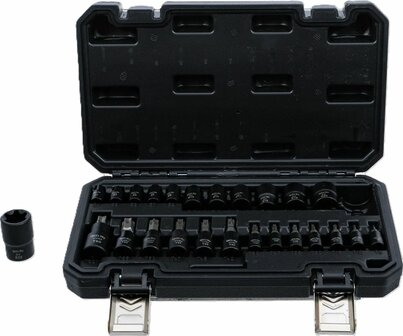 Dopsleutelbit-/dopsleutelset (1/4), (3/8), (1/2) E-profiel / T-profiel (voor Torx) 25-dlg