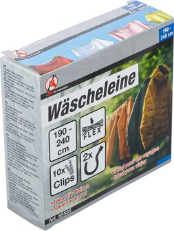 Wasklijn flexibel 1,9 - 2,4 m met 10 clips