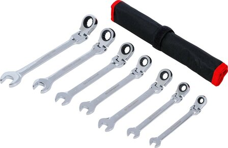 Ratelring-steeksleutelset flexibele koppen 8 - 19 mm 7-dlg