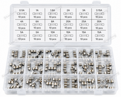 Sterling Assortiment Glaszekeringen 0,5A- 15A 180 stuks
