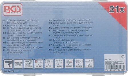 Lucht insteeknippel en lucht snelkoppeling set Messing 21-delige