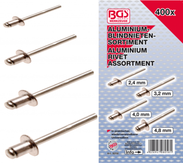 Bgs Technic Assortiment blindklinknagels, 400 st.