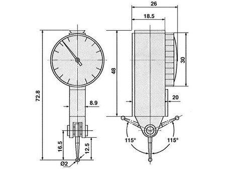 Gekantelde zwenktaster 0,8 mm / 0,01 mm