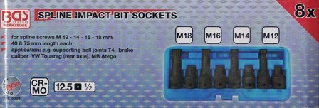 Bgs Technic Kracht Bit doppenset (1/2) schijf Spline 8 delig