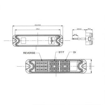 Achterlicht 5 functies 192x51mm 21LED