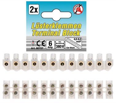 Kroonstenen 4,0 mm&sup2; 6 amp 2 stuks blok van 12