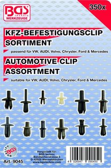 Bgs Technic Assortiment, bekledings clips VW, Audi, Volvo, Chrysler, Ford &amp; Mercedes, 350-delig