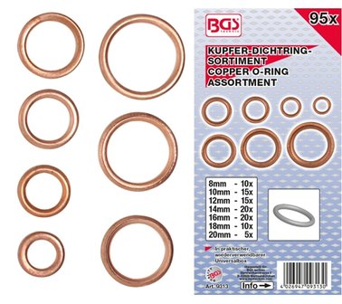 Bgs Technic 95-delige Copper O-Ring assortiment, diameter 6-20 mm