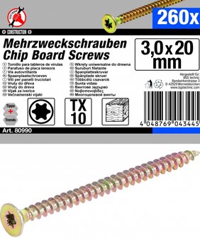 Multischroeven T-profiel (voor Torx) T10 3,0 x 20 mm 260 stuks