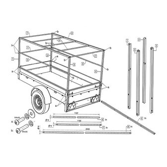 Huifopbouw metaal voor aanhanger 2060x1140x900mm