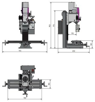 Boorfreesmachine digitale aflezing 480x175x370 mm