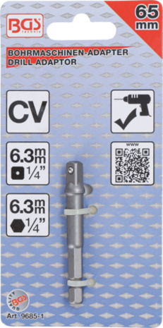 Bgs Technic Adapter voor boormachines aandrijving buitenzeskant 6,3 mm (1/4) / uitgaande buitenvierkant 6,3 mm (1/4)