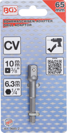 Bgs Technic Adapter voor boormachines aandrijving buitenzeskant 6,3 mm (1/4) / uitgaande buitenvierkant 10 mm (3/8)