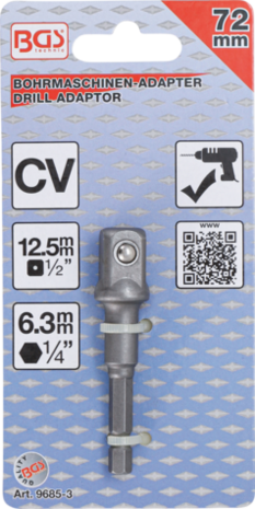 Bgs Technic Adapter voor boormachines aandrijving buitenzeskant 6,3 mm (1/4) / uitgaande buitenvierkant 12,5 mm (1/2)