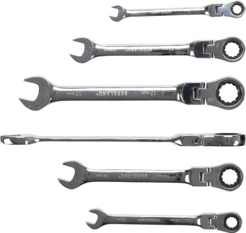 6-delige Ratchet Ring / steeksleutel Set, 8-19 mm, Flex. hoofd