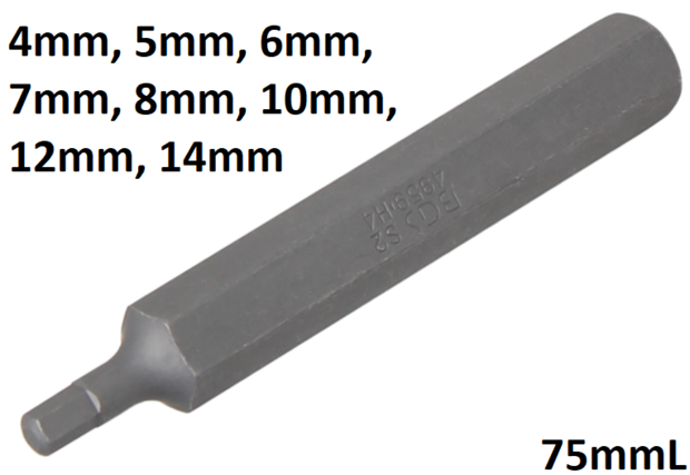 Bit lengte 75mmL (3/8) buitenzeskant INBUS