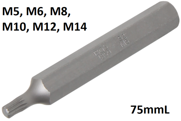 Bit lengte 75mmL (3/8) buitenzeskant veeltand (voor XZN)