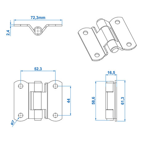 Scharnier 73x61mm