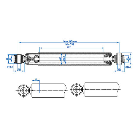 Schokdemper geschikt voor Boge/BPW/Hahn/Peitz 1500-3000kg CC=350-580 1 stuk