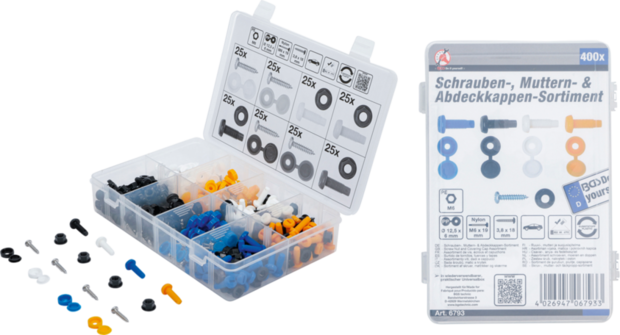 Assortiment schroeven, moeren en doppen 400-dlg