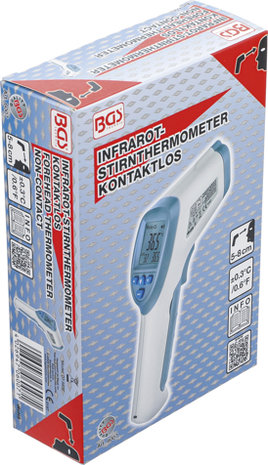 Voorhoofd-koortsthermometer contactloos, infrarood voor meting van personen + voorwerpen 0 - 100°