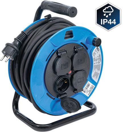 Kabelhaspel 25 m 3 x 1,5 mm² 4 stopcontacten met afsluitkap IP 44 3500W