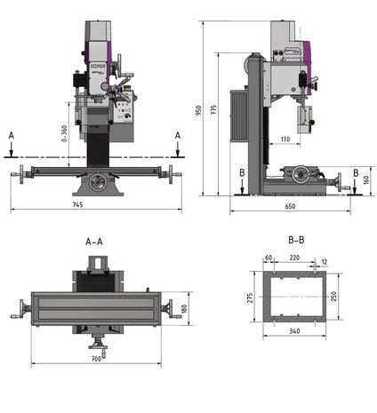 Boorfreesmachine 480x175x370 mm